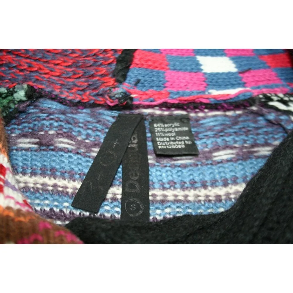 Desigual Larita 37J2151 Patchwork Knit Sweater Womens Small Artsy Boho Indie - Picture 4 of 9